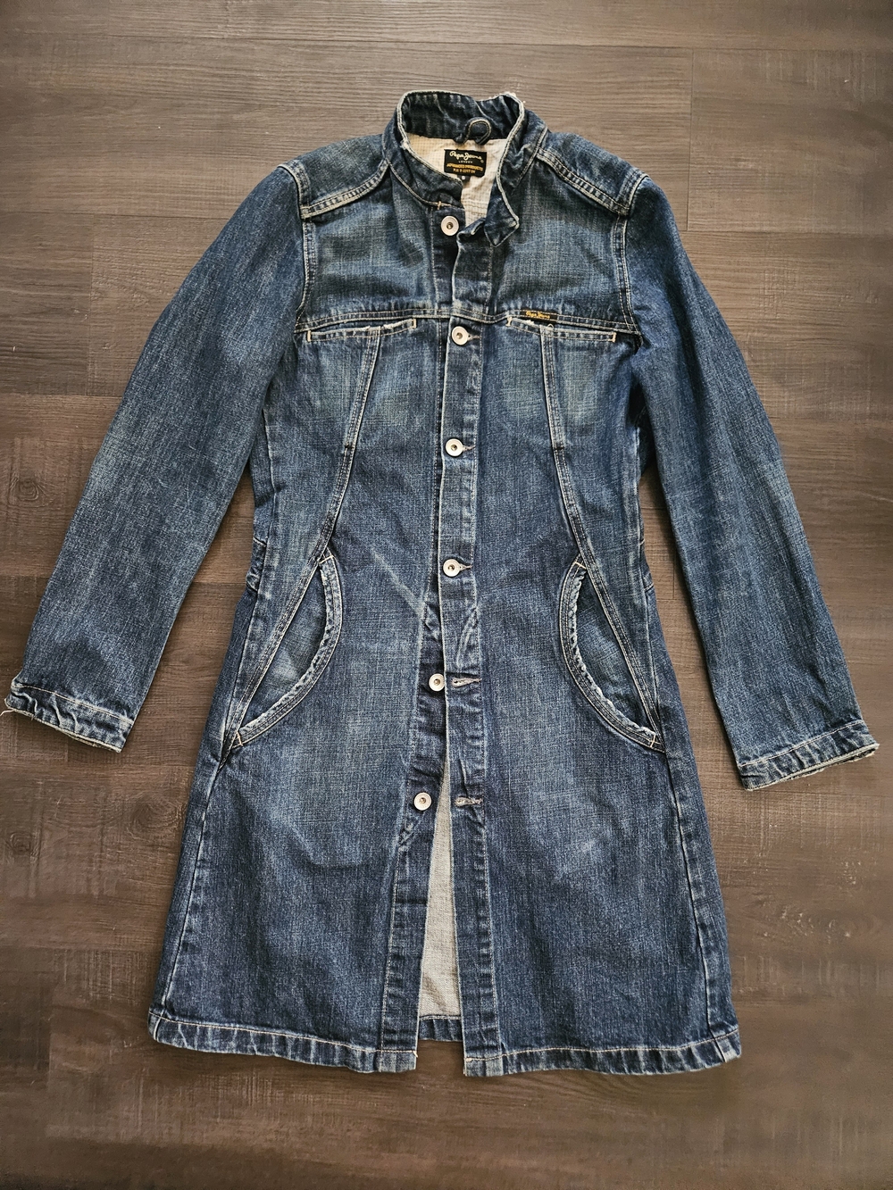 Vintage Pepe Jeans Denim Trench Coat Long Midi Dress Advanced Products S Y2K